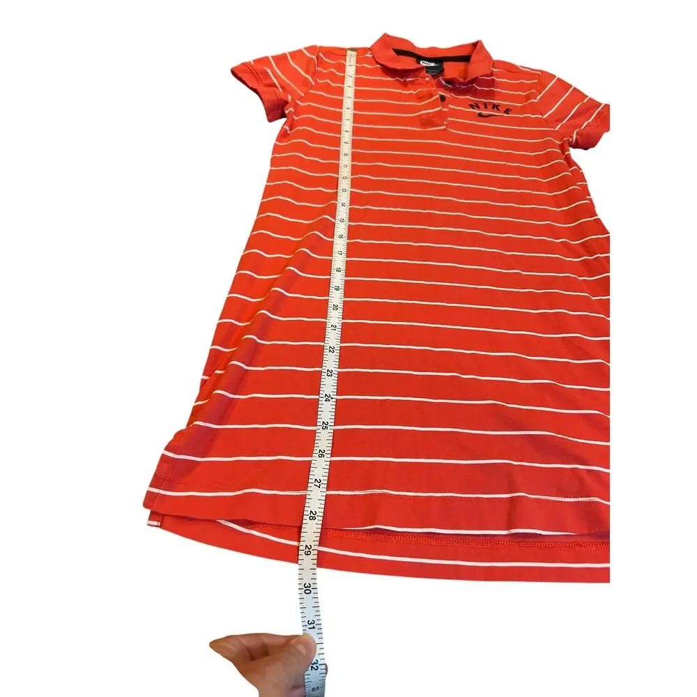 NIKE Girls Red White Stripe Short Sleeve Cotton Golf Polo Dress LARGE